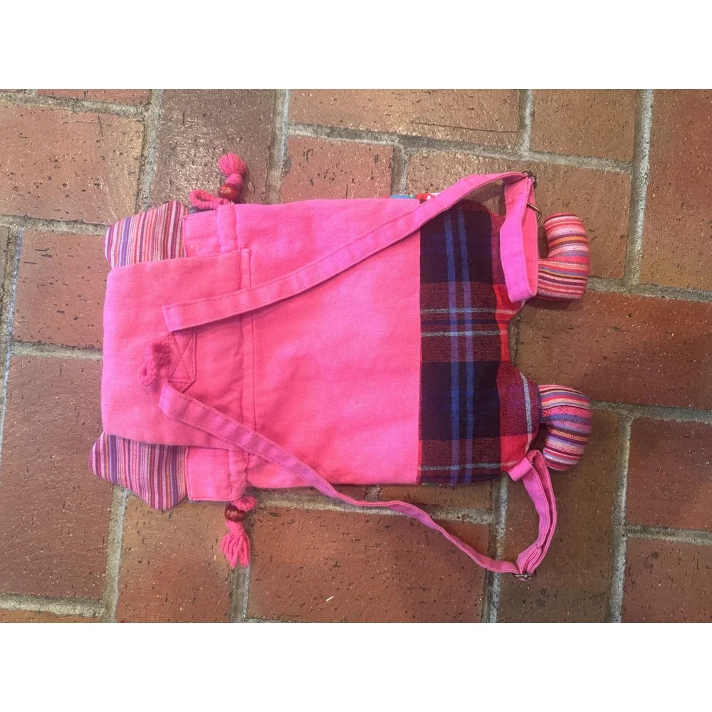 Kids Pink Elephant Patchwork Backpack Boho Floral Striped Drawstring‎ Bag
